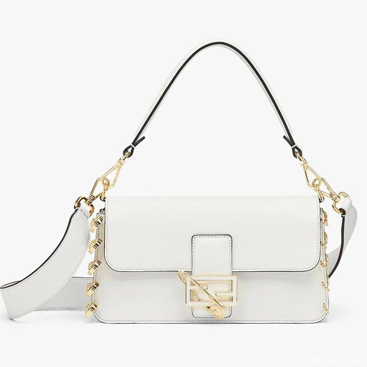 Affordable HOT Pin Medium In Baguette White Calf Fendi with Leather Brooches Fendace Bag 0816